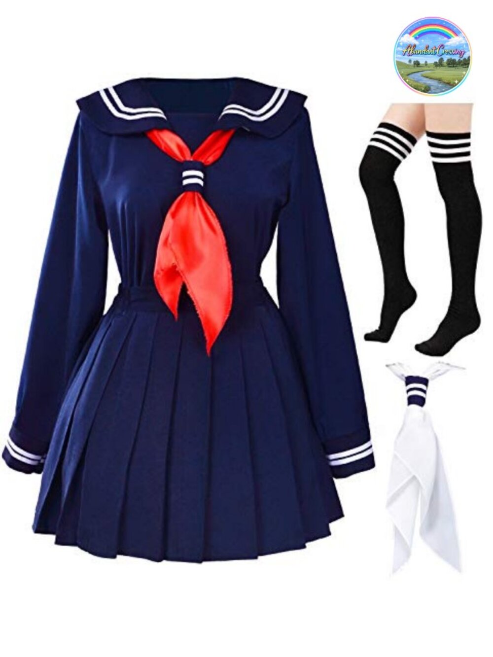 Japanese Sailor School Uniform Cosplay Costume 5-Piece Set with Socks